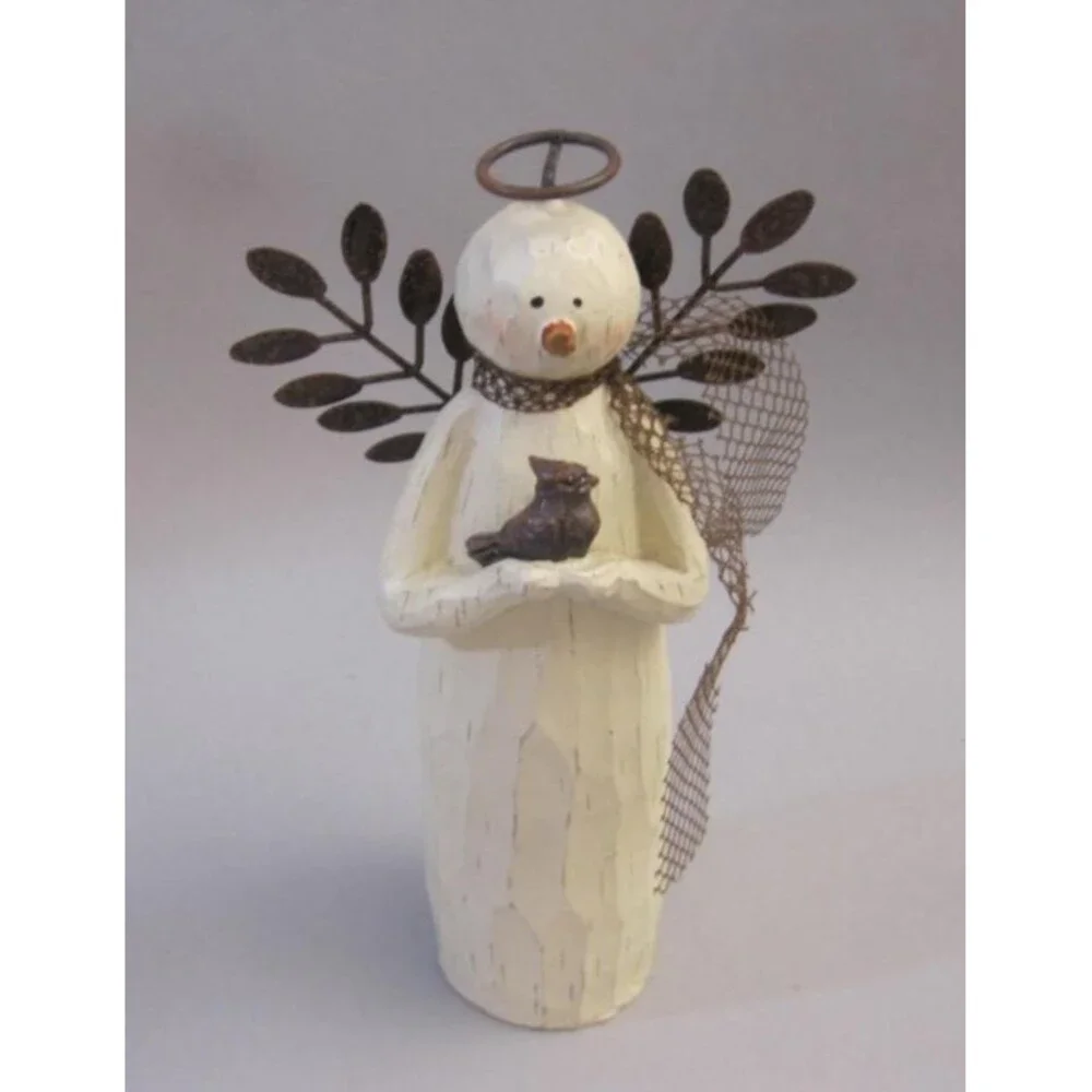 Ganz Snowman Angel Holding A Bird Halo Wings Resin Figurine 8 Inch